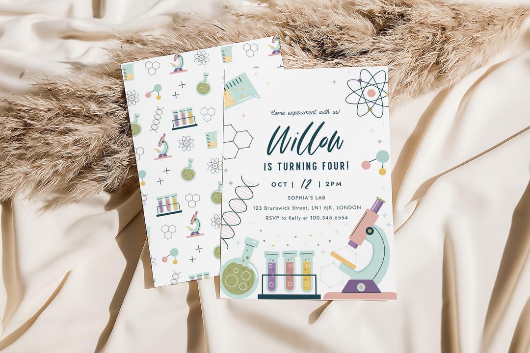Science Invitation Abstract Scientist, Science Birthday Invitation Template, Editable Lab ...