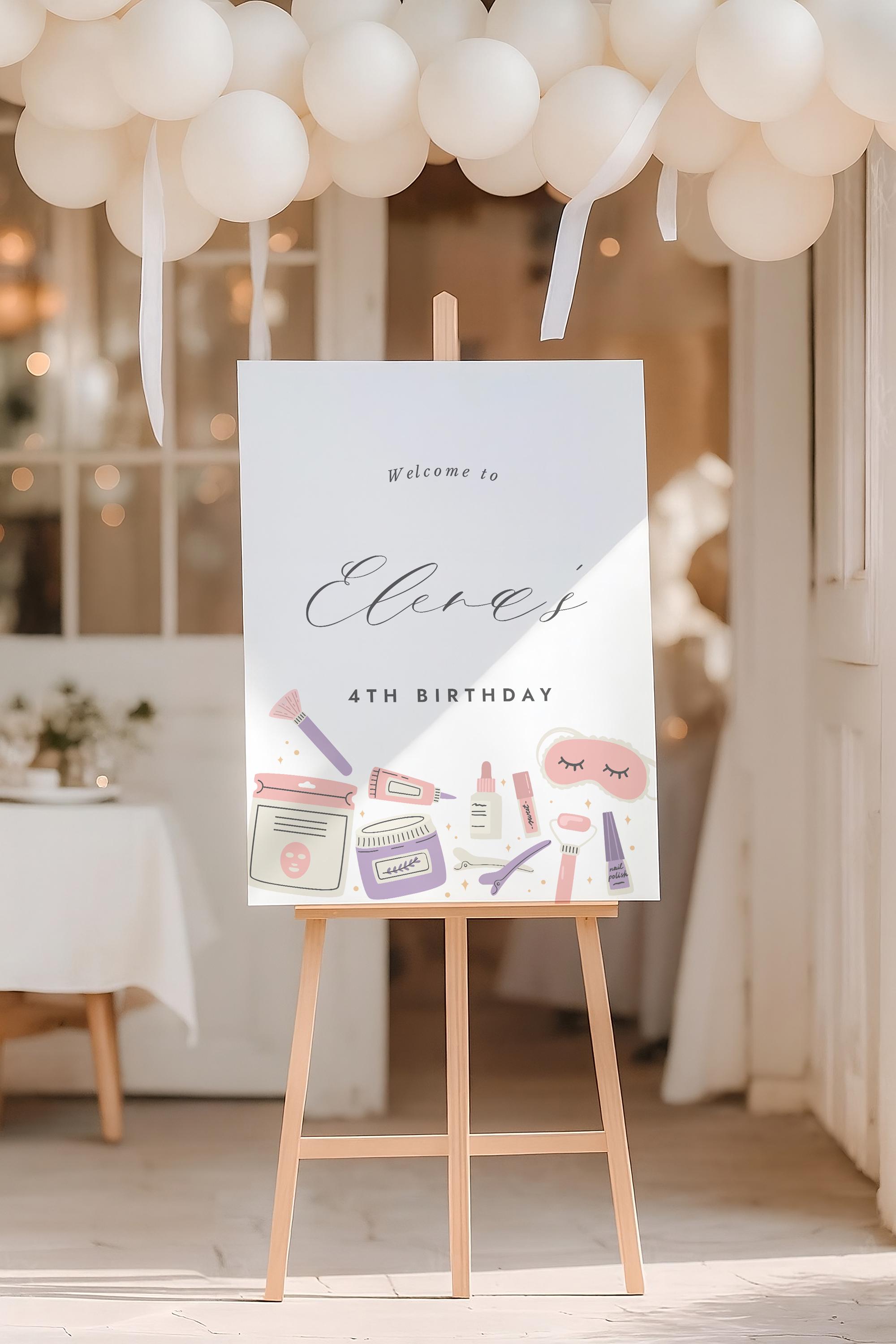 Editable Pamper Spa Party Birthday Cake Welcome Sign, Custom Sign ...