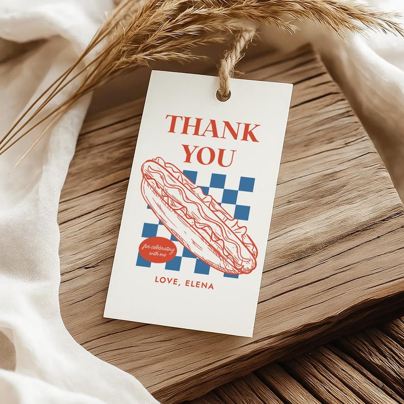 Hot Dog Thank You Tag, Gift Tag, Editable Fast Food Themed Favor Label ...