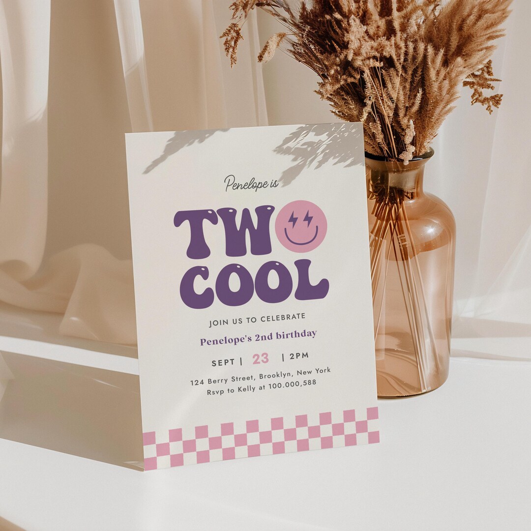 Invited Cool Two Cool Birthday Invitation Template, Smile Face, Birthday Invite ...