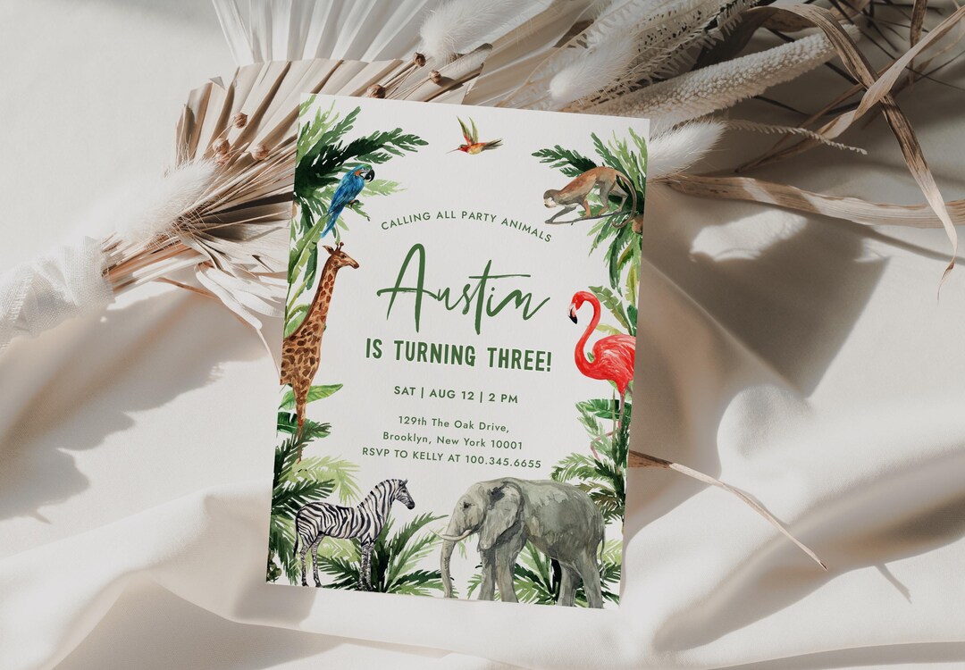 Safari Animal Birthday Invitation, Editable Jungle Party Invite, Wild ...
