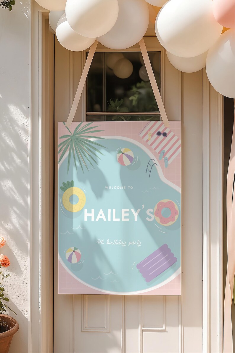 Pooling Sign Prom Editable Pool Party Birthday Party Welcome Sign, Custom Sign, Summer ...