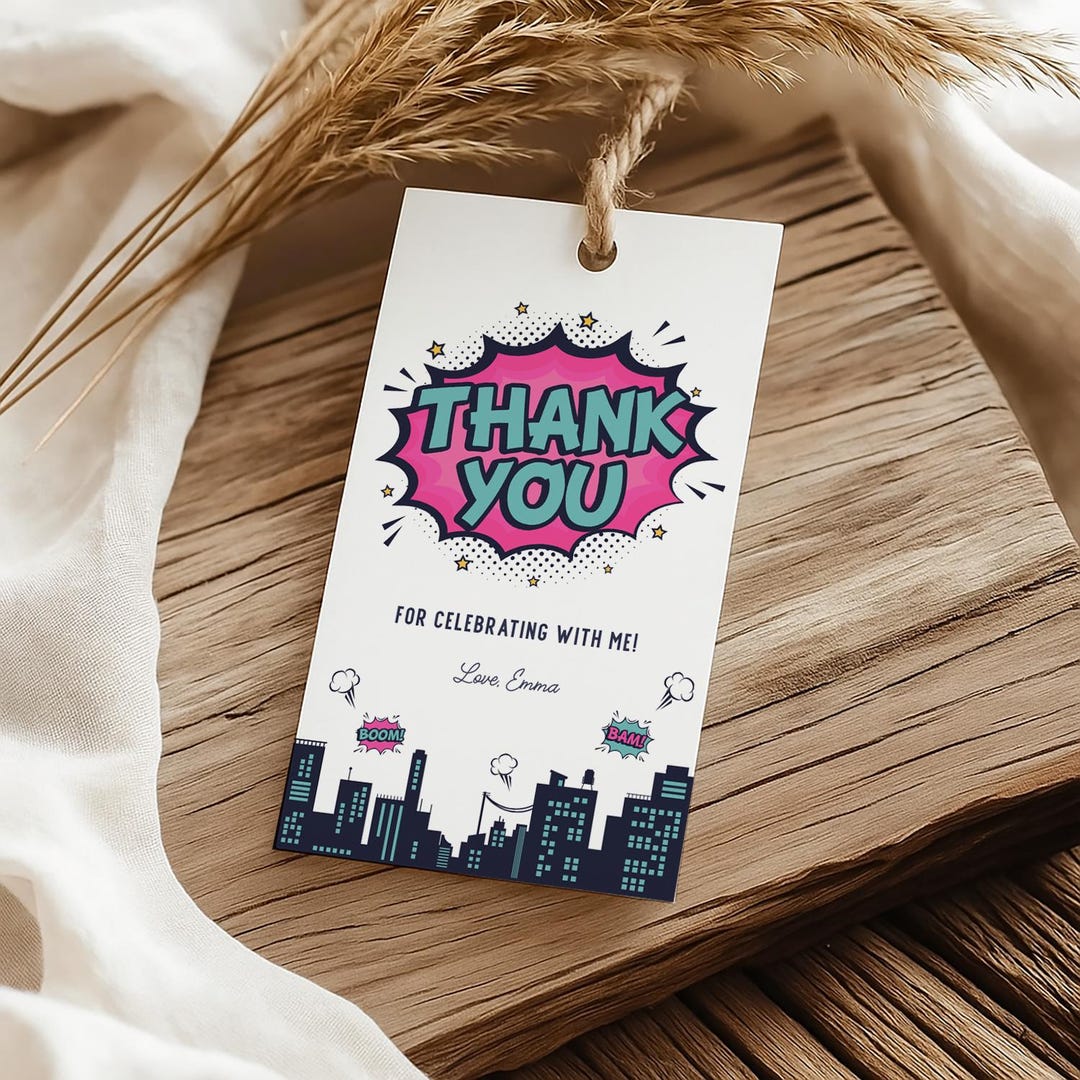 Editable Superhero Thank You Tag, Gift Tag, Digital Template, Printable ...