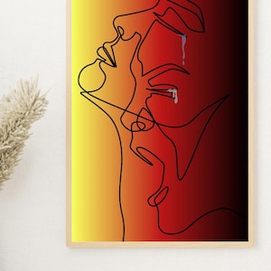 Crying woman, digital art, emotions, red, Wall art, poster, sad woman.