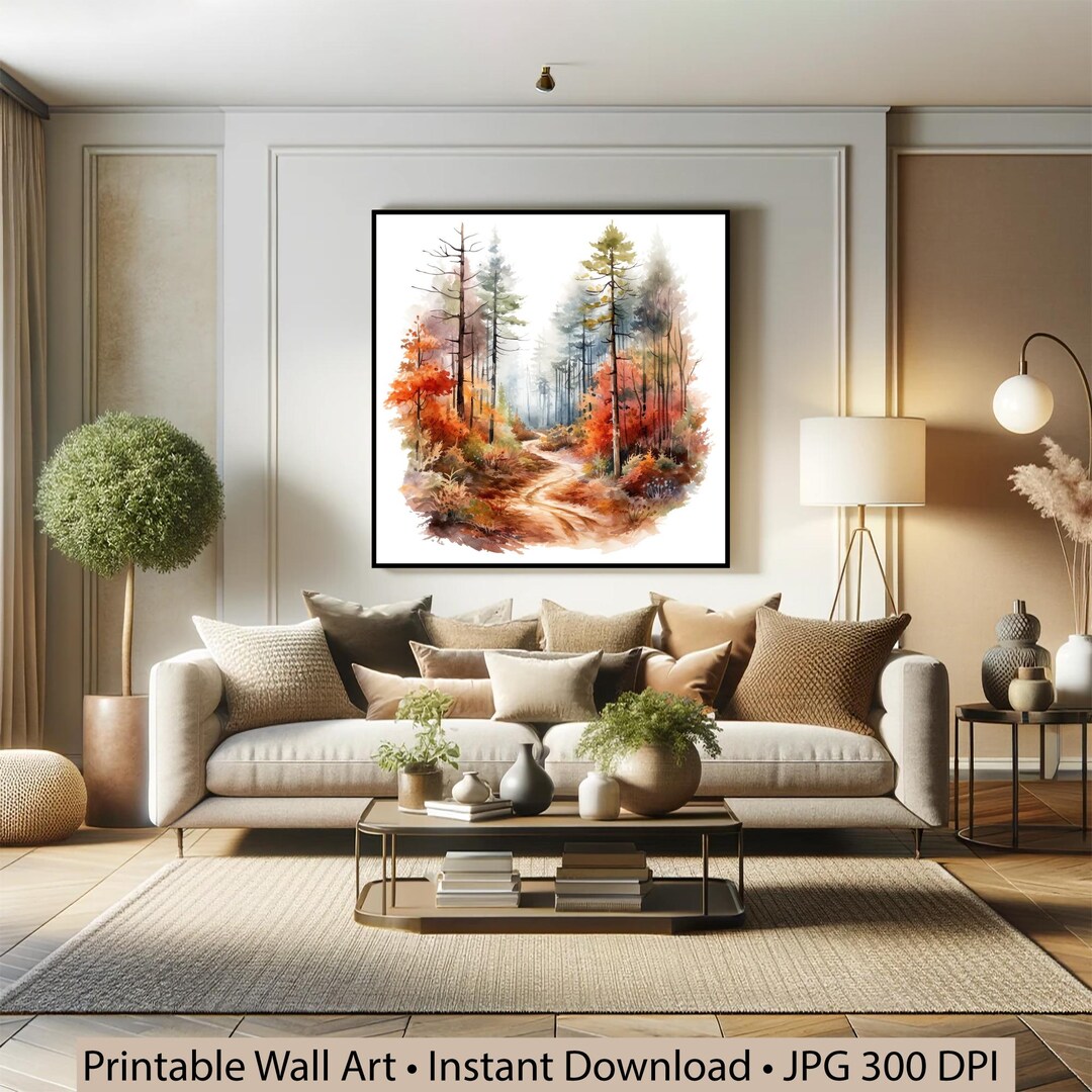 Autumn Forest Path Wall Art Bundle Printable | Fall Woodland Watercolor ...