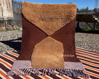 Handmade Brown Wool Berber Rug, Modern Minimalist Area Carpet, Custom Size