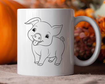 Ceramic Pig Coffee Mug, Cute Smiling Baby Pig, Animal Lover Coffee Cup, Farmhouse Kitchen Decor, Piglet Tea Cup, 11oz/15oz