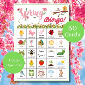Vårbingo, 60 utskrivbara vårbingokort, vårfestlek, våraktivitet, vårlek, vårlek, påskbingo, påsklek