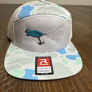 Embroidered Richardson 7 Panel SnapBack Hat, Adult, Fishing, Plopper, Camo, Trucker Cap