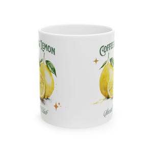Ceramic Mug, Hermoso diseño de limón y café social club, para los amantes del café y limon, Lemon and Coffee Mug, Lemonade Cup, Citrus