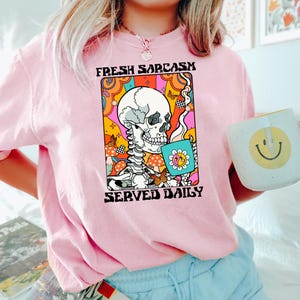 Fresh Sarcasm Served Daily PNG, Retro Skeleton Coffee Sublimation, Funny Hippie Quote Shirt Design, Groovy Boho Graphic, Snarky Humor Art