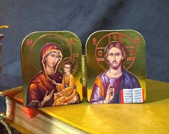Diptych icon Quick to Hear Mother of God and Savior 2x1.6in