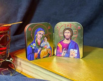 Jesus Christ and Mother of God Diptych Icon Travel Pocket Icon 2x1.6 in