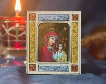 Mother of God Icon Wooden Orthodox Prayer Icon 3.3in