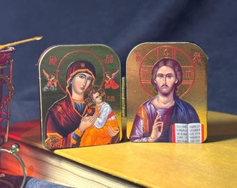 Diptych Icon Passion Mother of God and Savior Travel Icon 2x1.6in