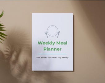 Weekly Meal Planner Printable: Grocery List, Recipe Cards (Digital Download PDF)