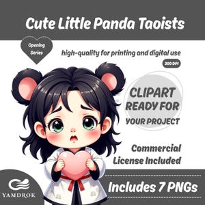 Chibi Panda Boys Clipart Set: Taoist, Kawaii (PNG, PDF)