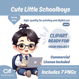 Kawaii Chibi Schoolboy Clipart Set: Back to School PNG (300 DPI)