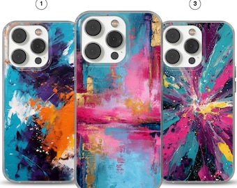 Funda para teléfono con arte abstracto: pintura colorida, para iPhone y Samsung