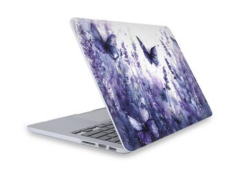 Funda para MacBook con mariposa morada y estampado floral lavanda, compatible con MacBook Pro de 16, 15 y Air de 13 y 14 pulgadas. Regalo ideal para propietarios de MAC.