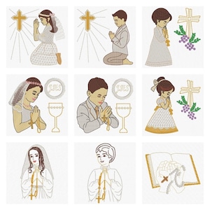 First communion embroidery machine designs, bundle of 9, four sizes, multiple formats