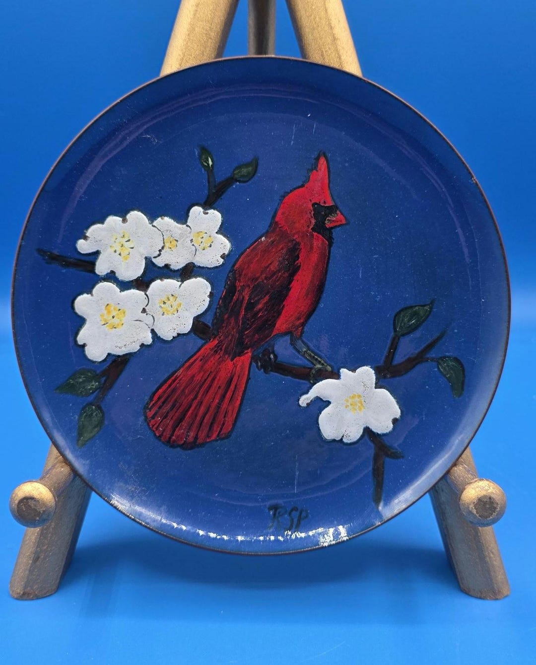 Hand-painted Ceramic Plate – Cardinal Bird & Dogwood Flowers