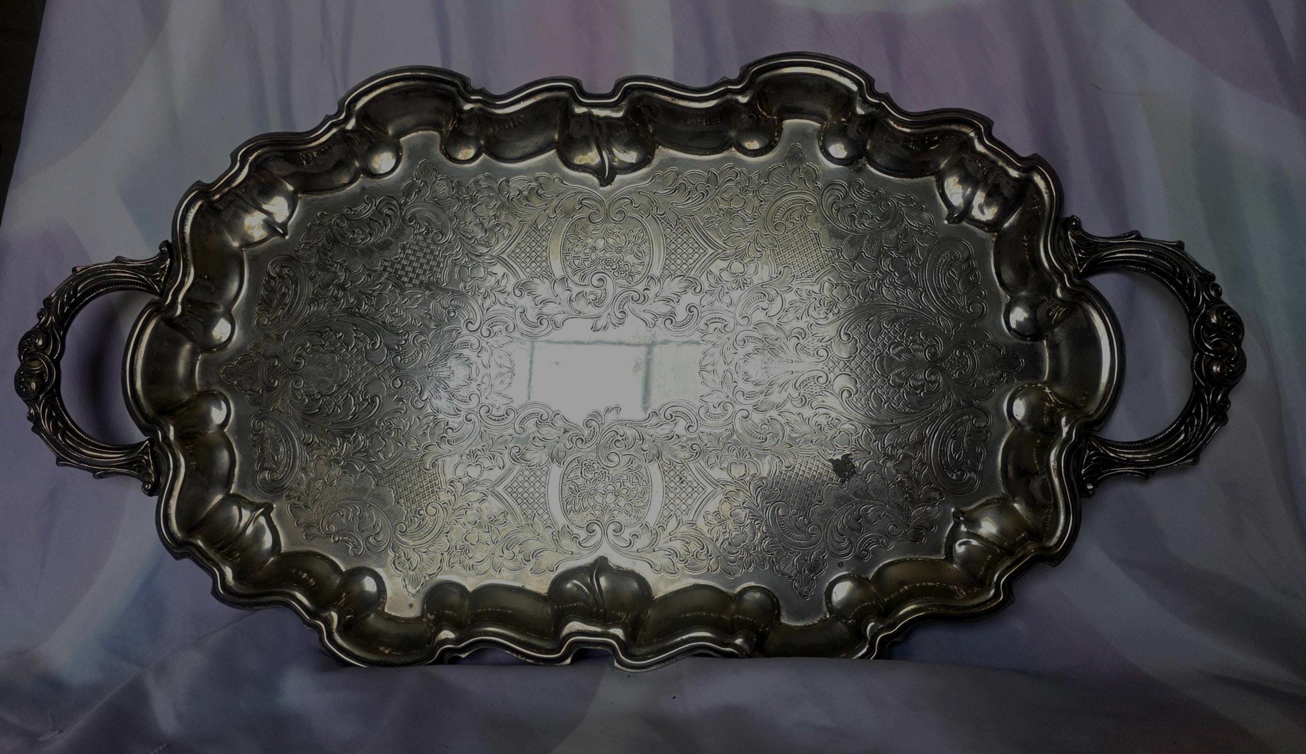 Vintage Silver Plated Serving Tray: Rococo Style, English Silver
