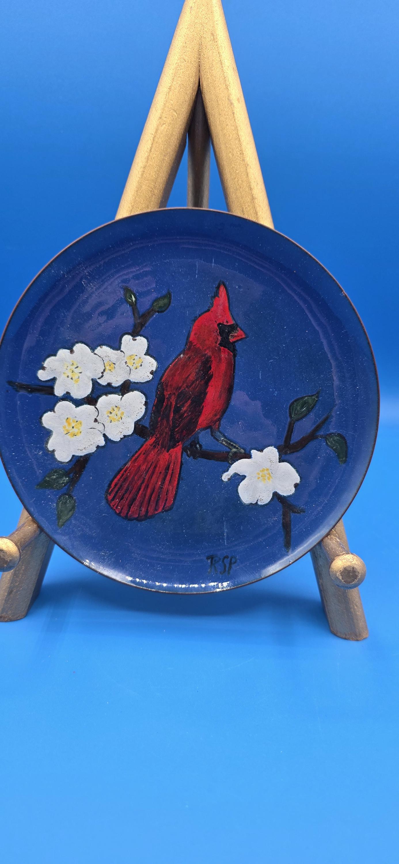 1956 T-BIRD 限定プレート Philip Palma作 米国製 Hand-painted Ceramic Plate – Cardinal Bird & Dogwood Flowers