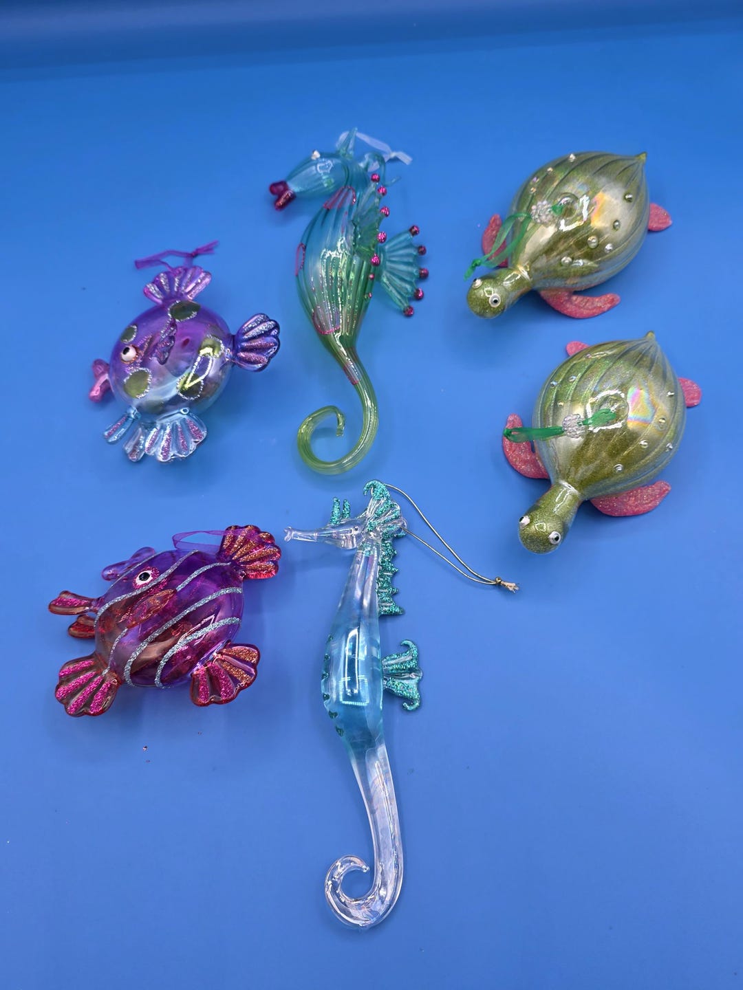 Decorative Blown Glass Sea Life Ornaments, Likely From Brands Such as ...