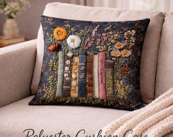 Cojín decorativo floral para amantes de los libros, funda de cojín con diseño de libros vintage, decoración literaria para el hogar, idea de regalo para lectores.