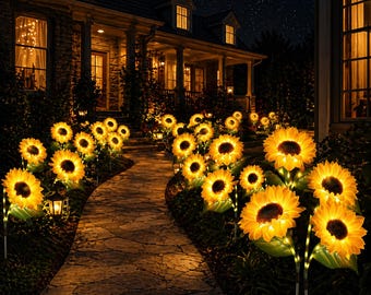 Luces solares LED con forma de girasol, decoración para jardín y patio, 1 o 3 cabezas, luces solares para paisajes con forma de flor.