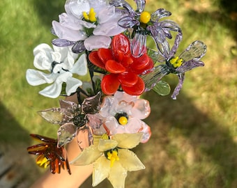 Handmade Glass Birth Month Flower Bouquet, Birthday Gift, Birth Flower Gift, Personalized Gifts, Gift for Her, Gift for Mom