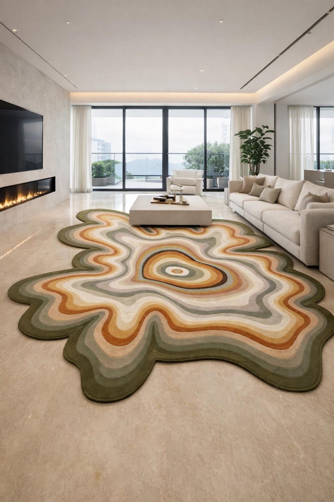 Luxury Organic Shaped Area Rug – Modern Abstract Earth Tone Hand Tufted ...