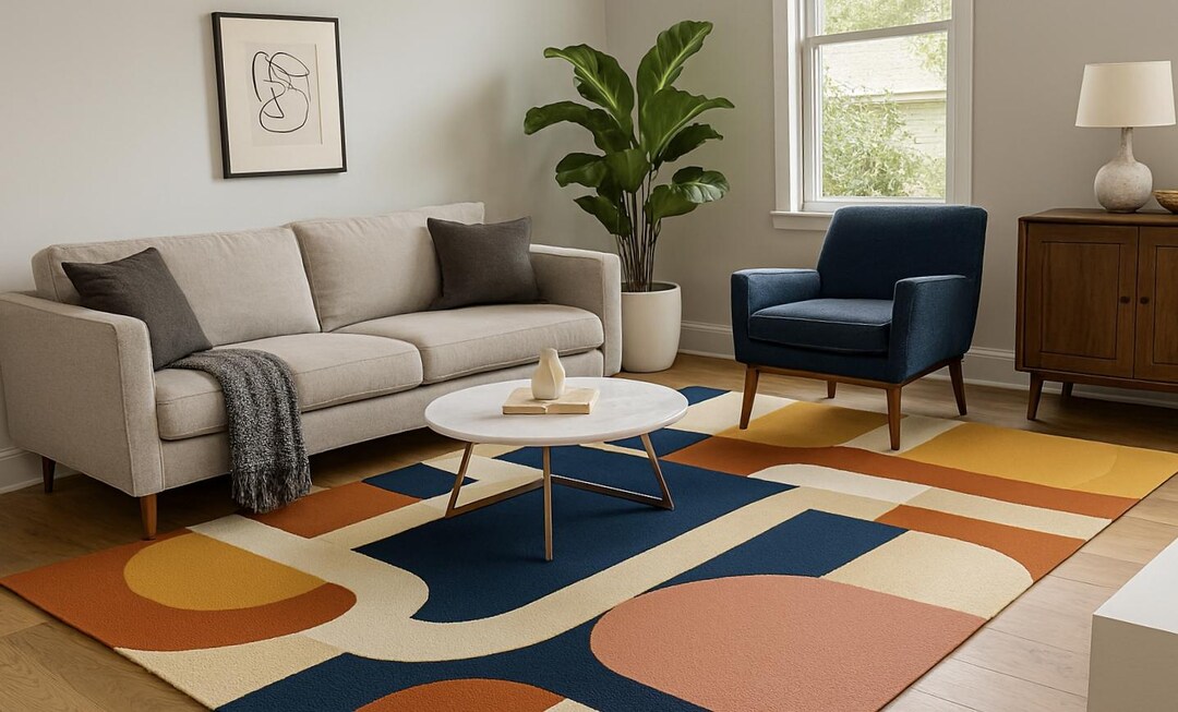 Scalloped Edge Abstract Area Rug – Modern Living Room Accent - Etsy
