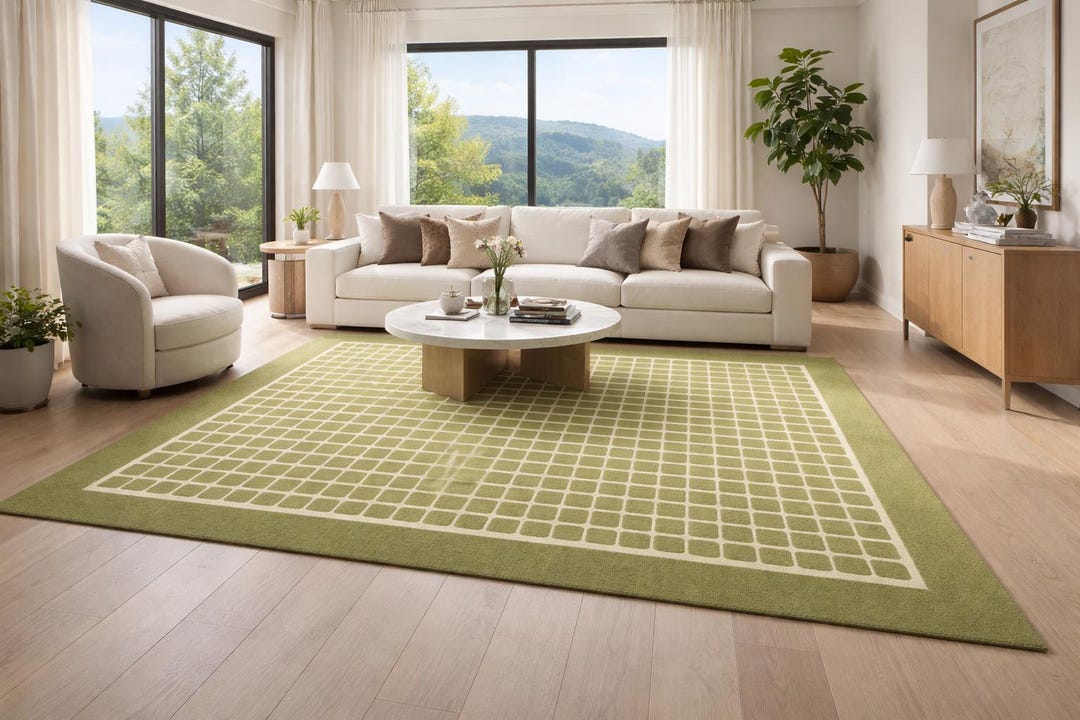 Hand-tufted Olive Green Grid Rug | Modern Area Carpet (9x12 Ft.) - Etsy