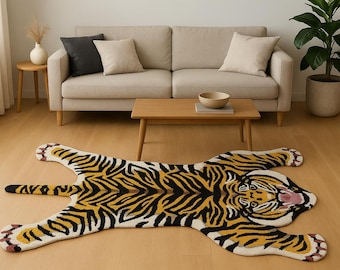Tiger Shaped Rug | Animal Print Carpet  | Unique Living Room Accent | Jungle Theme Home Decor