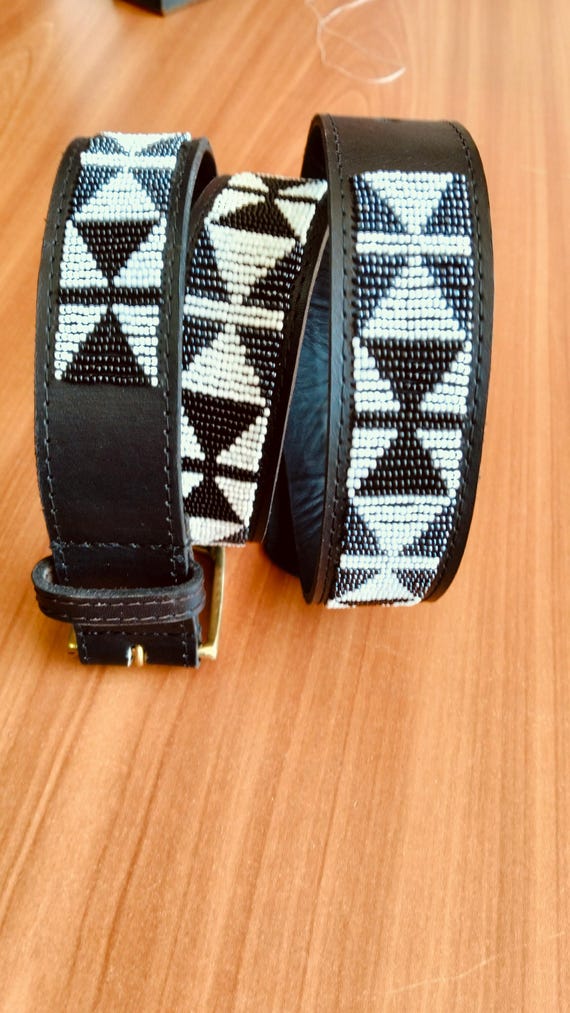 African Beaded Belt, Unisex Leather Belt, Handmade Belt  display picture 2