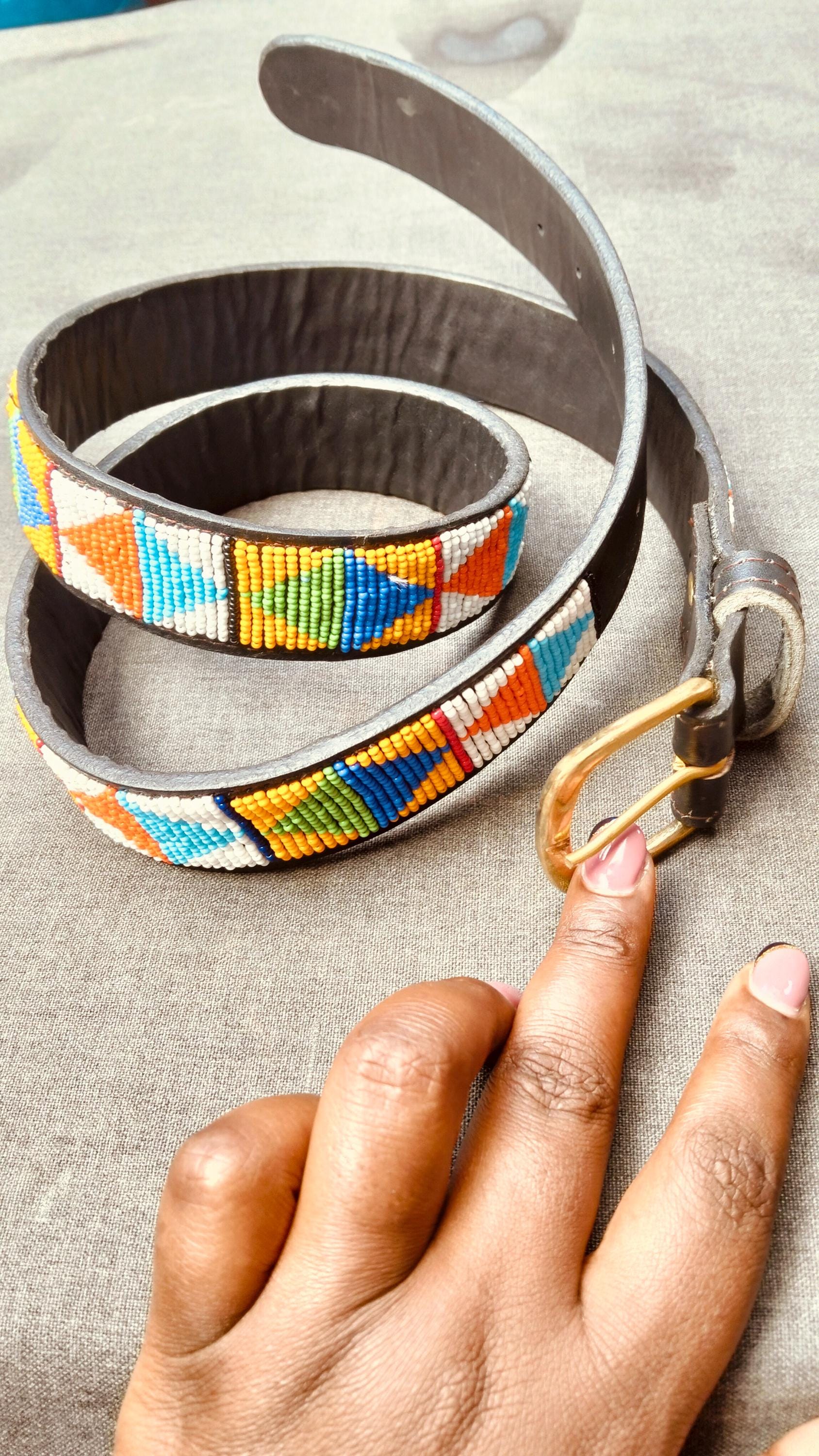 African Beaded Belt, Unisex Leather Belt, Handmade Belt  display picture 2