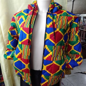 African Ankara bomber jacket, unisex puffer heavy jacket,handwoven warm jacket, winter jacket African print jacket