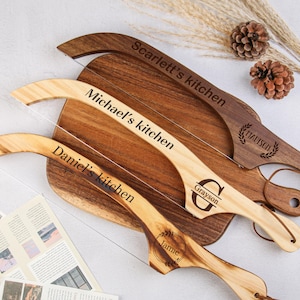Couteau à pain personnalisé, nom personnalisé avec noeud, coupe-pain au levain pour pain fait maison, couteau violon, couteau à bagel dentelé