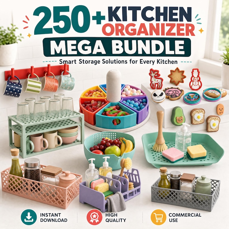 A 3d Rotation Problem 250+3D Printable Kitchen Organizer STL, Kitchen Storage Bundle, Dish ...