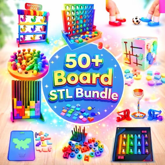 50+ 3D Printed Board Games STL Bundle | Fun Kids Games Pack | Puzzle & Family Tabletop STL Files | Instant Download 3D Print Toys