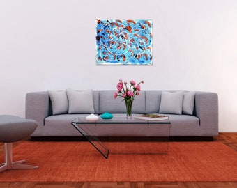 LARGE ORANGE BLACK FENG SHUI CHINESE CANVAS ART PICTURE MULTI 4 PANEL 57/" WIDE