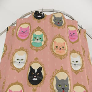 Cute Cat Portrait Shower Curtain - Whimsical Kitty Bathroom Decor, Cat Lover Home Decor Gift, Pet-Themed Home Accessory, Cat Lover Gift