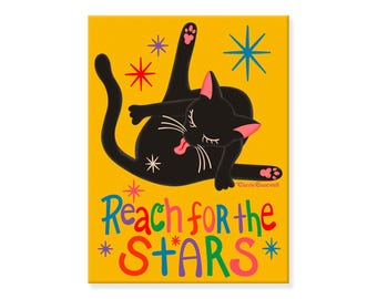 Funny Cat Butt Magnet Reach for the Stars, Quirky Black Kitty Fridge Pun, Sarcastic Cat Mom Gift, Cheeky Kitty Bum Locker Accessory