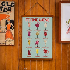 Feline Wine - Cat Wine Identification Chart Poster, Funny Cats in Wine Glasses, Cat Pun Wall Art, Cat Lover Gift, Wine Lover Decor, Cat Art