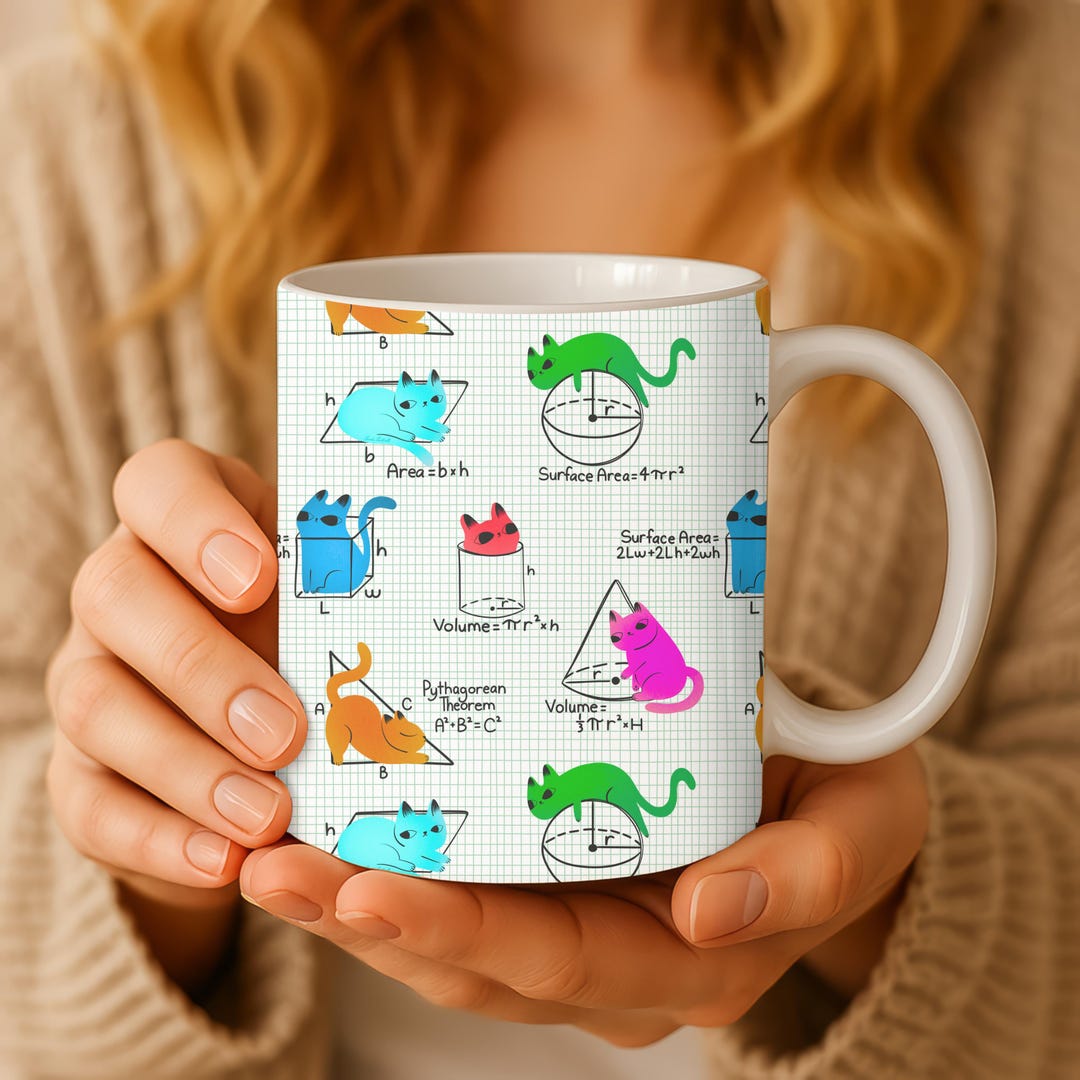 Funny Cat Math Mug for Teachers, Whimsical Mathematician Coffee Cup ...