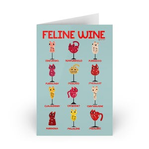 Vin félin - carte d'identification du vin avec jeu de mots chat, chats rigolos dans des verres à vin, cadeau vin félin, carte d'anniversaire, carte de remerciement, cartes de voeux