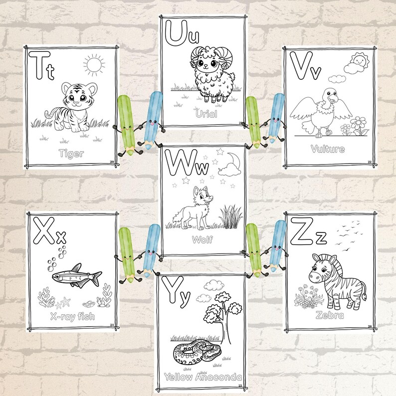 Printable ABC Animals Coloring Pages, Kids Activity, Digital Download ...