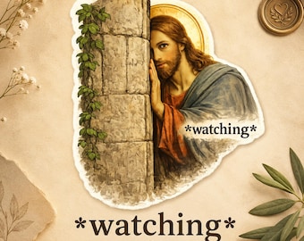 Jesus is Watching Stickers Series Peeking *Watching* Funny Christian Sticker Religious Humor